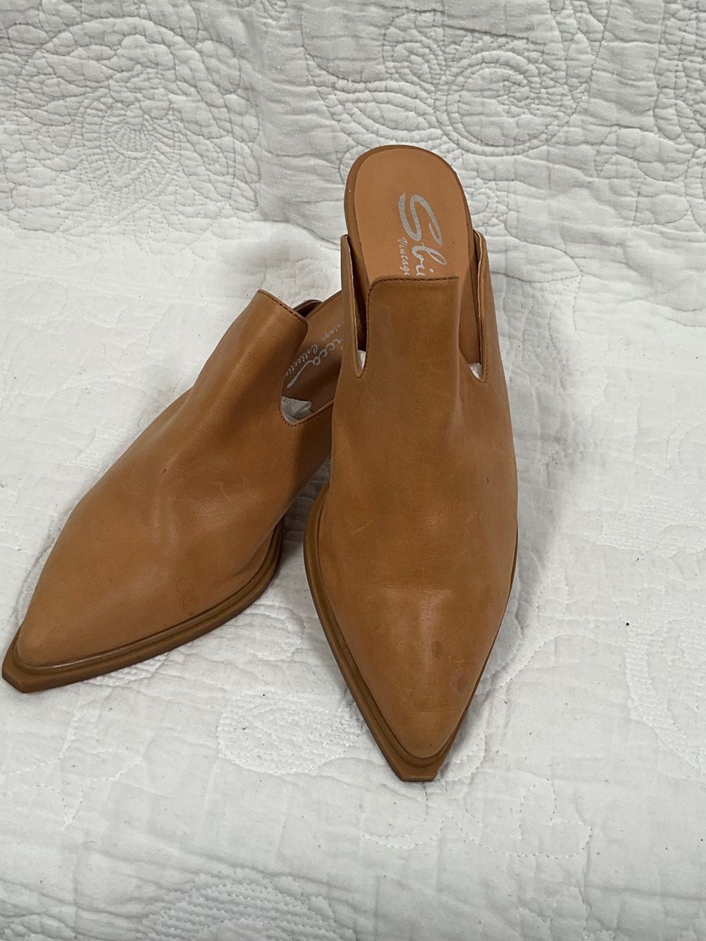Sbicca Cognac Leather Slip-On Pointed Mules